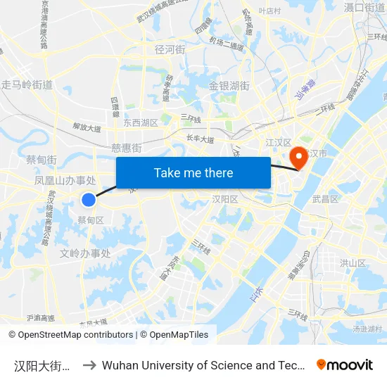 Hanyang Street Xinnong to Wuhan University of Science and Technology map