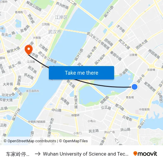 Chejia Ridge Parking Lot to Wuhan University of Science and Technology map