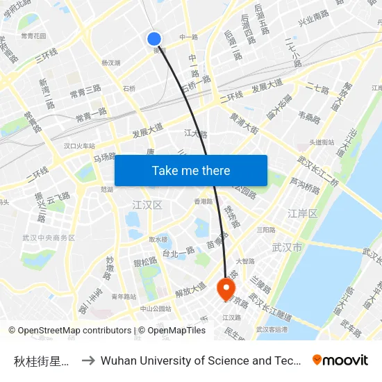 Qiugui Street Star Joy City to Wuhan University of Science and Technology map