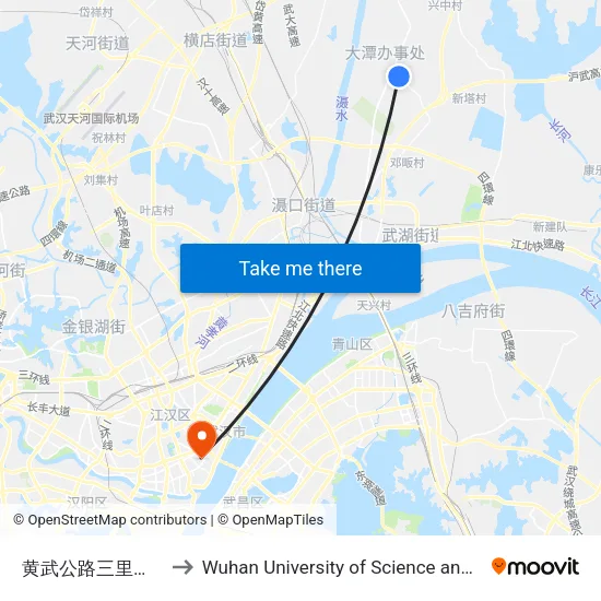 Huangwu Highway Sanli Service Center to Wuhan University of Science and Technology map