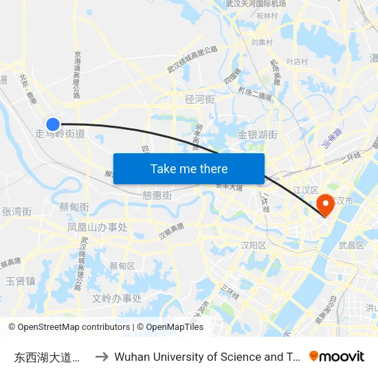 Dongxihu Avenue Hanhu Village to Wuhan University of Science and Technology map