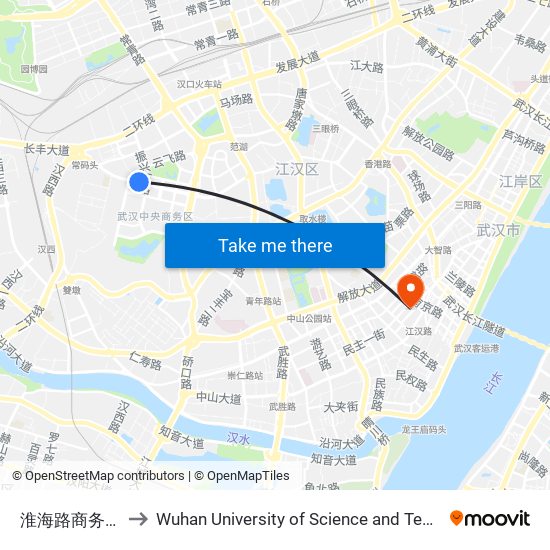 淮海路商务西路 to Wuhan University of Science and Technology map