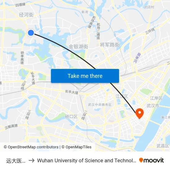 Yuanda Medicine to Wuhan University of Science and Technology map