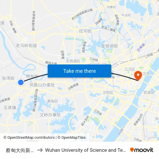 蔡甸大街新庙村 to Wuhan University of Science and Technology map