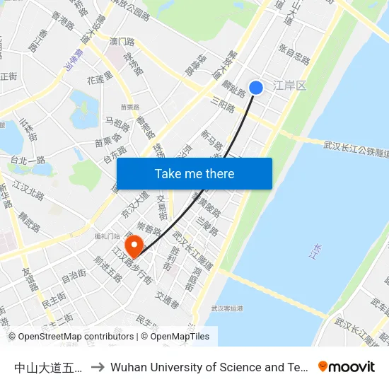 Zhongshan Avenue Wufu Road to Wuhan University of Science and Technology map