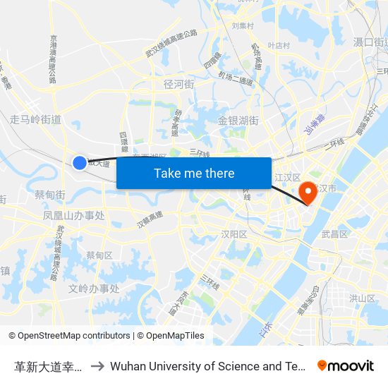 革新大道幸福村 to Wuhan University of Science and Technology map