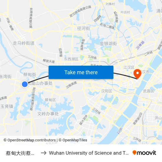 Caidian Street Caidian 5th School to Wuhan University of Science and Technology map