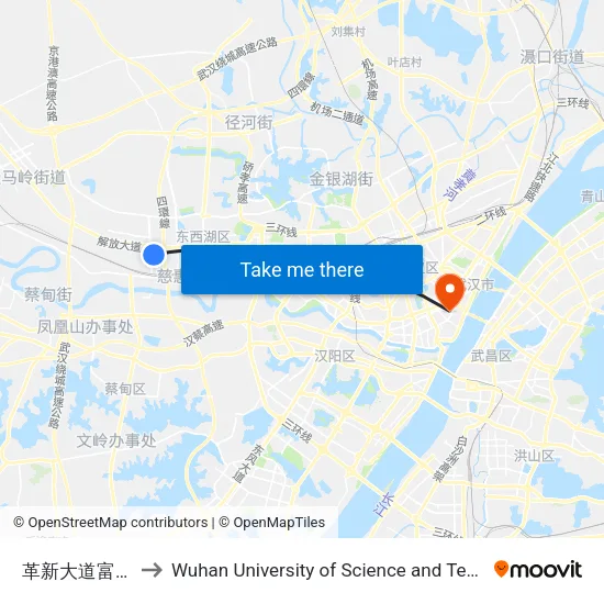 Gexin Avenue & Fumin Road to Wuhan University of Science and Technology map