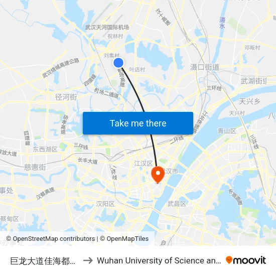 Julong Avenue Jiahai Industrial Park to Wuhan University of Science and Technology map