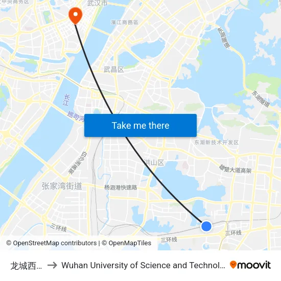 Longcheng West Road to Wuhan University of Science and Technology map