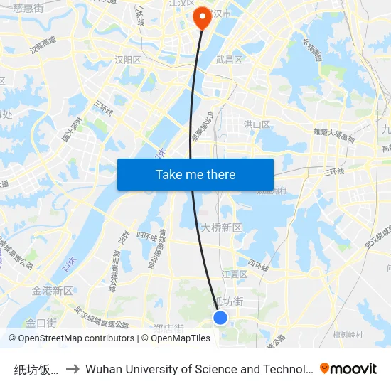 纸坊饭店 to Wuhan University of Science and Technology map