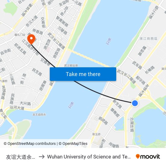 友谊大道余家湖 to Wuhan University of Science and Technology map