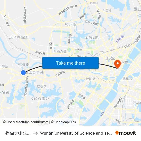 Caidian Street Water Bureau to Wuhan University of Science and Technology map