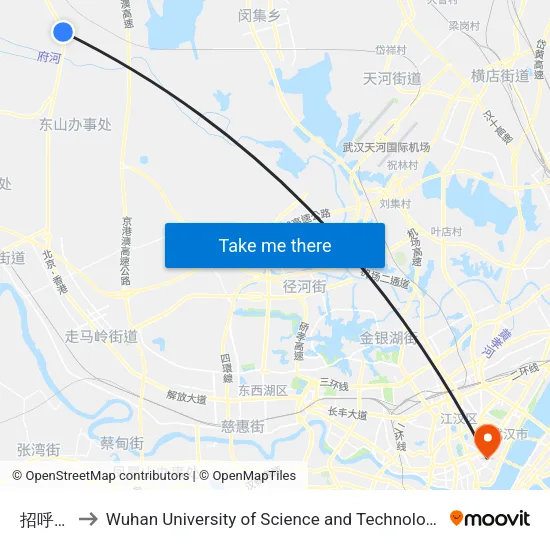 招呼站 to Wuhan University of Science and Technology map