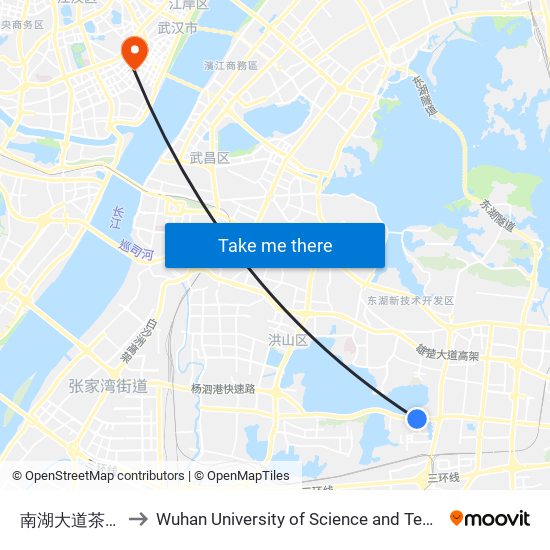 南湖大道茶山刘 to Wuhan University of Science and Technology map