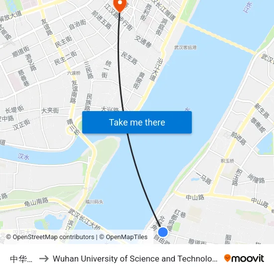 Zhonghua Road to Wuhan University of Science and Technology map