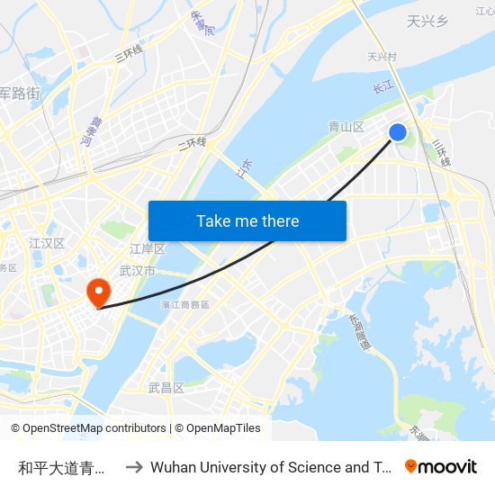 和平大道青山公园 to Wuhan University of Science and Technology map