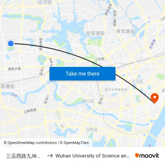 Sandian West Road Jiukun New City No.1 to Wuhan University of Science and Technology map