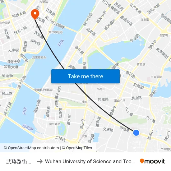 Wuluo Road Jiedaokou to Wuhan University of Science and Technology map