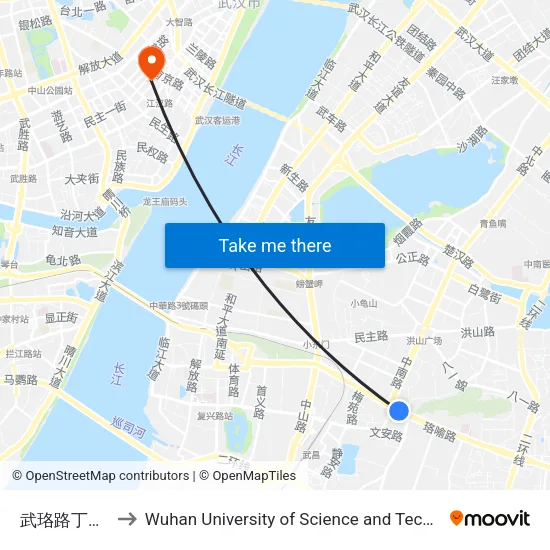 Wuluo Road - Dingzi Bridge to Wuhan University of Science and Technology map