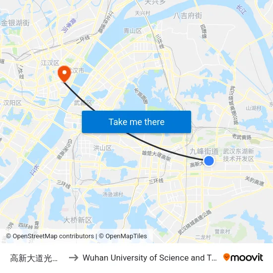 High-tech Avenue - Guanggu 4th Road to Wuhan University of Science and Technology map