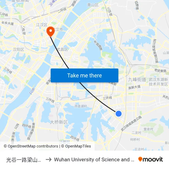 Guanggu First Road Liangshantou Community to Wuhan University of Science and Technology map