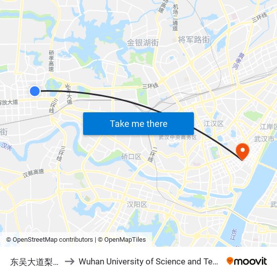 东吴大道梨花园 to Wuhan University of Science and Technology map