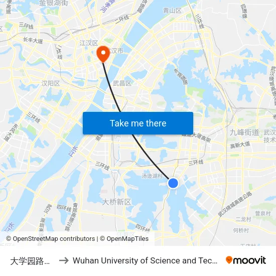University Garden Road Miaoshan to Wuhan University of Science and Technology map