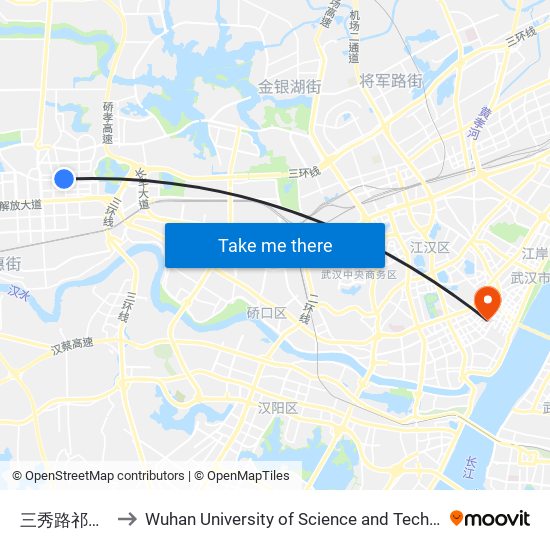 三秀路祁家山 to Wuhan University of Science and Technology map