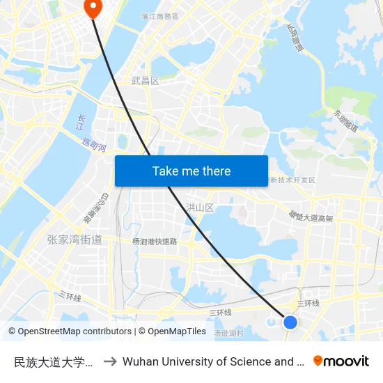 Minzu Avenue University Garden South Road to Wuhan University of Science and Technology map