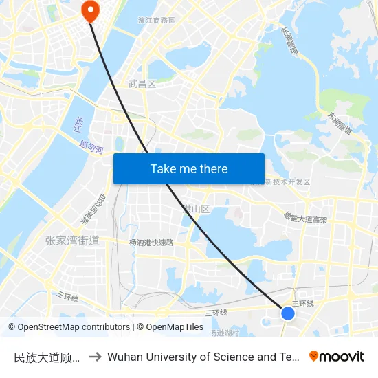 Minzu Avenue Guzhuang Village to Wuhan University of Science and Technology map