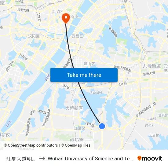 Jiangxia Avenue Mingze Street to Wuhan University of Science and Technology map
