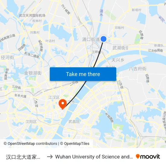 Hankou North Avenue Furniture CBD West to Wuhan University of Science and Technology map