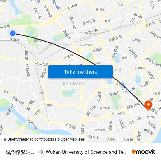 城华路紫润明苑 to Wuhan University of Science and Technology map