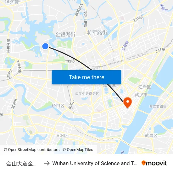 Jinshan Avenue - Jinyinhu Road to Wuhan University of Science and Technology map
