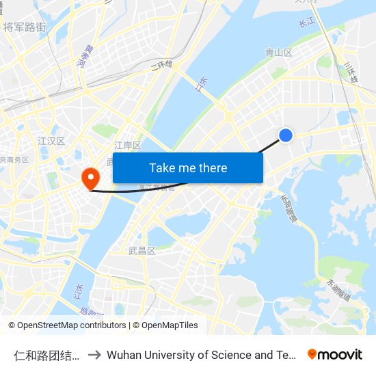 仁和路团结大道 to Wuhan University of Science and Technology map