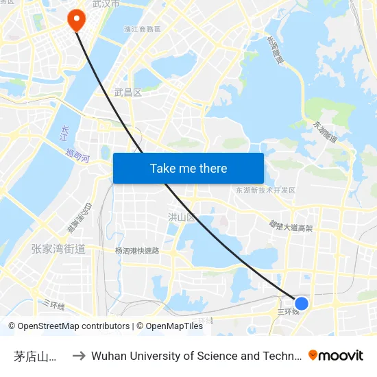 Maodianshan Middle Road to Wuhan University of Science and Technology map