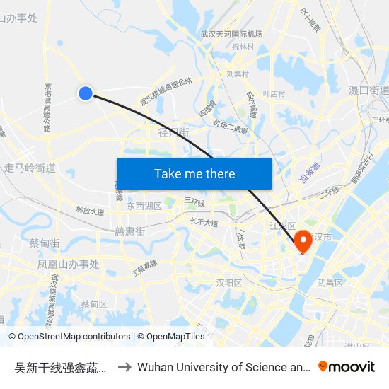 吴新干线强鑫蔬菜合作社 to Wuhan University of Science and Technology map