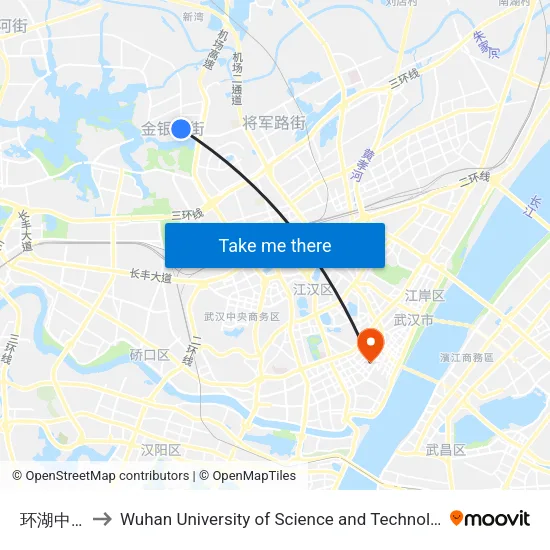 Huanhu Middle Road to Wuhan University of Science and Technology map