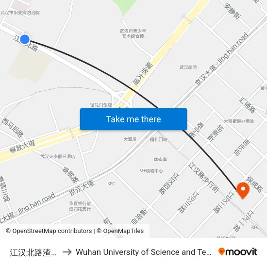 Jianghan North Road - Zhajia Road to Wuhan University of Science and Technology map