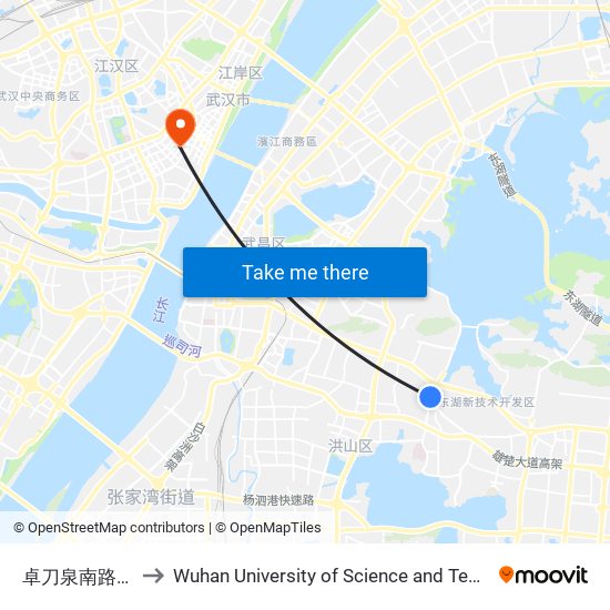 卓刀泉南路虎泉 to Wuhan University of Science and Technology map