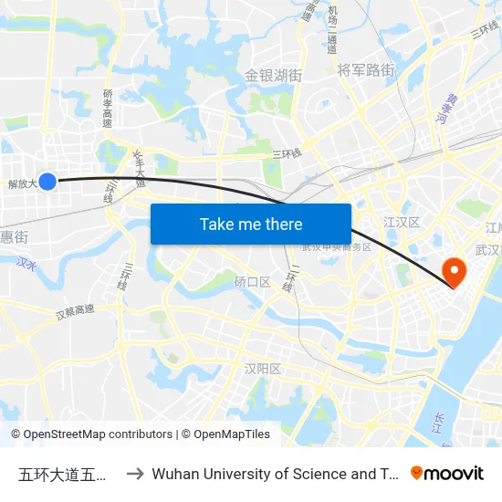 五环大道五环广场 to Wuhan University of Science and Technology map