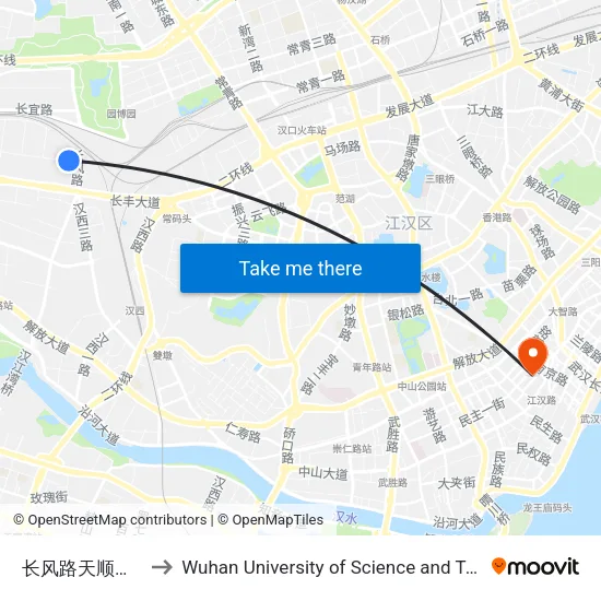长风路天顺园小区 to Wuhan University of Science and Technology map