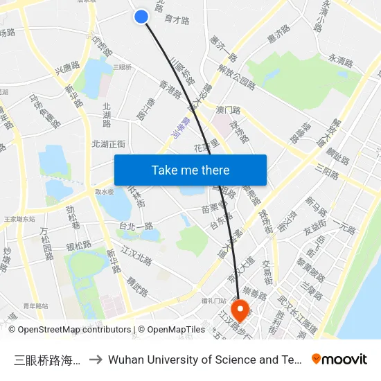 三眼桥路海虹景 to Wuhan University of Science and Technology map