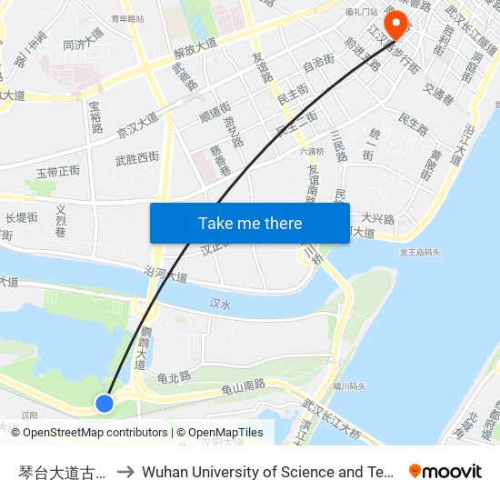 琴台大道古琴台 to Wuhan University of Science and Technology map