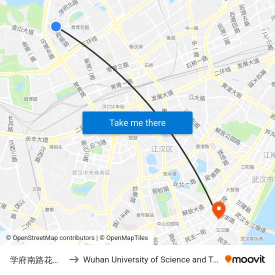 Xuefu South Road Garden Market to Wuhan University of Science and Technology map