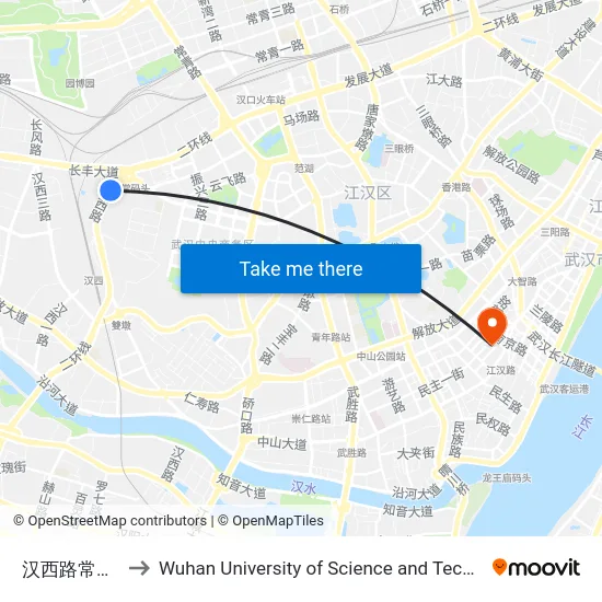 汉西路常码头 to Wuhan University of Science and Technology map