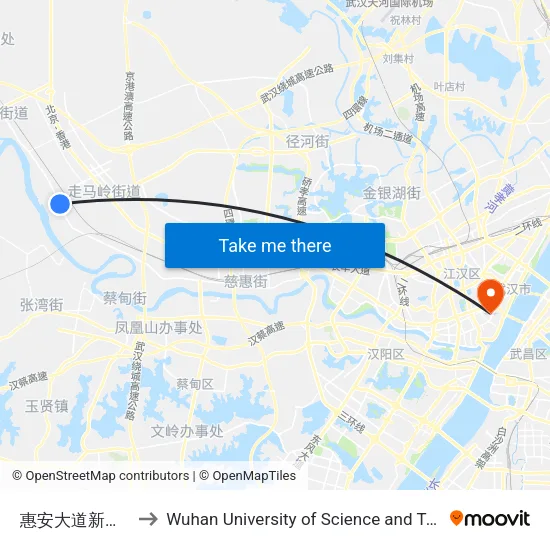 Huian Avenue Xinhua Brigade to Wuhan University of Science and Technology map
