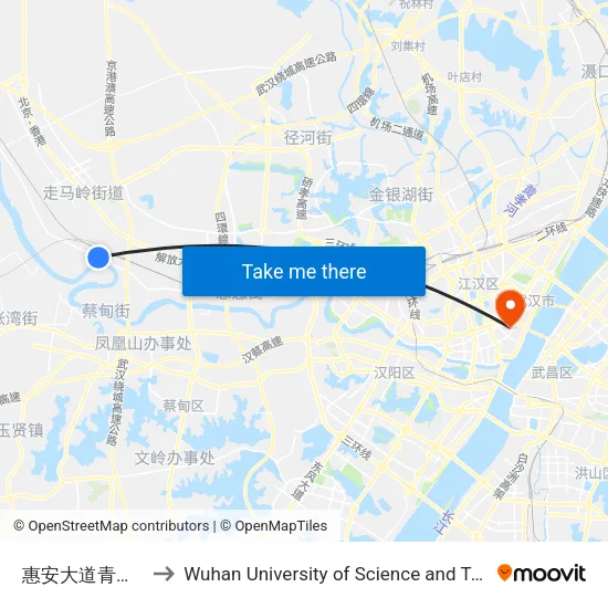 Huian Avenue - Qingfeng Brigade to Wuhan University of Science and Technology map