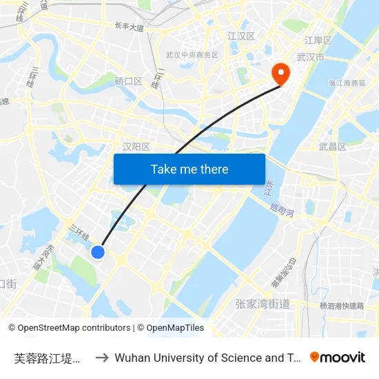 芙蓉路江堤乡新村 to Wuhan University of Science and Technology map